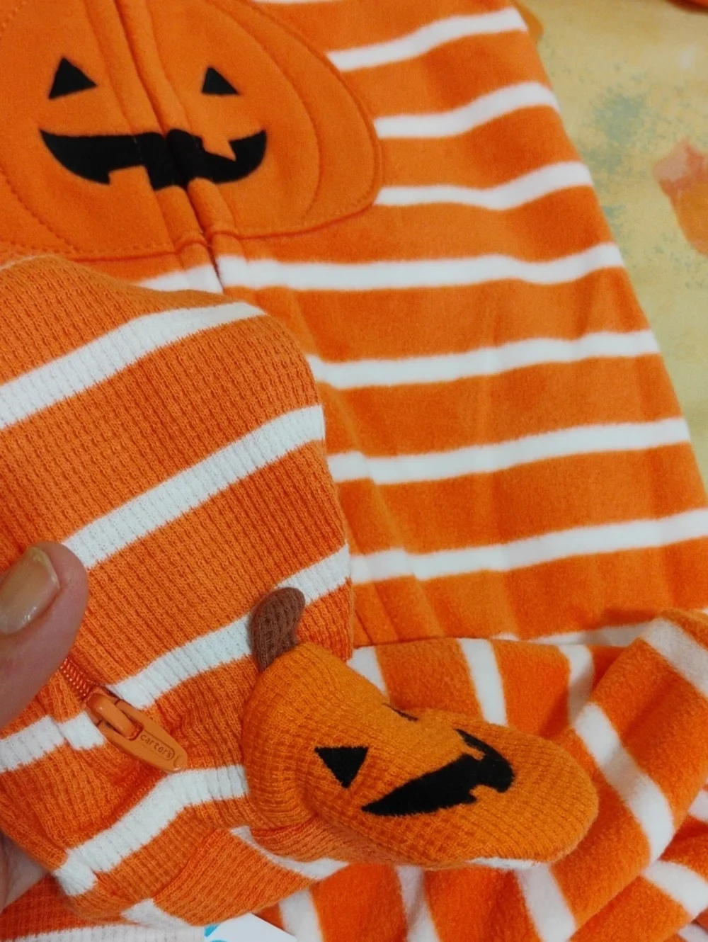 Carter's 3M Orange Striped Pumpkin Halloween One-Piece for Kids Set Of 2